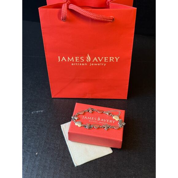 Retired James Avery Sterling Silver Heart and Angel Link Bracelet w/Safety Chain - Picture 2 of 13